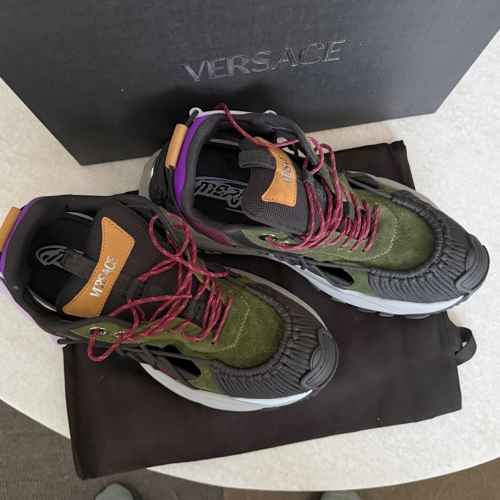 Versace Trigreca Sneakers‎ Mens Green Burgundy Purple 1016711 EU 45 US 12 - Picture 4 of 16